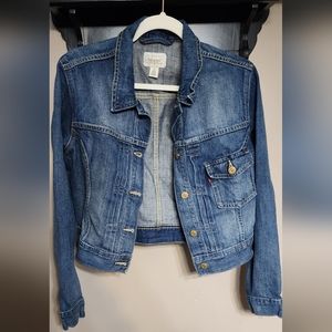 LEVI'S White Label PLeated Short Crop Womens denim jacket size L